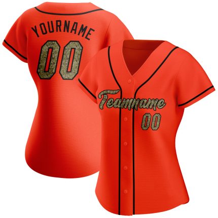 Personalized Orange Camo-Black Authentic Baseball Jersey Team Custom Name and Number