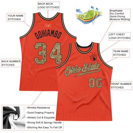 Personalized Orange Camo-Old Gold Authentic Throwback Basketball Jersey Team Custom Name and Number