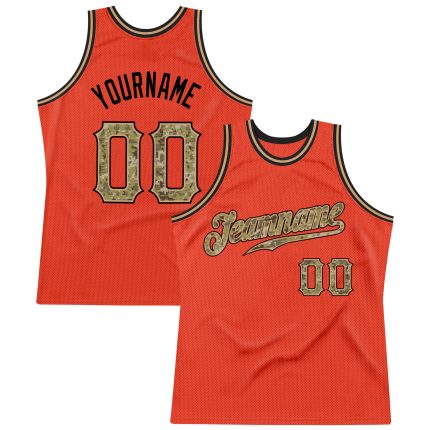 Personalized Orange Camo-Old Gold Authentic Throwback Basketball Jersey Team Custom Name and Number