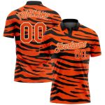 Personalized Orange Cream-Black 3D Pattern Design Tiger Print Performance Golf Polo Shirt Team Custom Name and Number