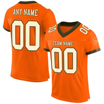 Personalized Orange Cream-Olive Mesh Authentic Football Jersey Team Custom Name and Number