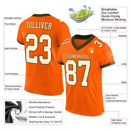 Personalized Orange Cream-Olive Mesh Authentic Football Jersey Team Custom Name and Number
