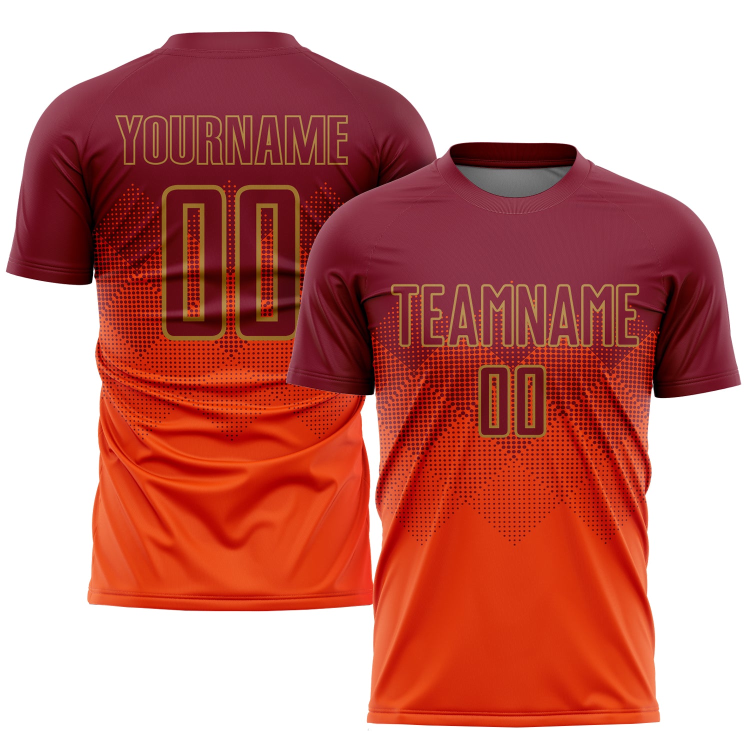 Personalized Orange Crimson-Old Gold Sublimation Soccer Uniform Jersey Team Custom Name and Number