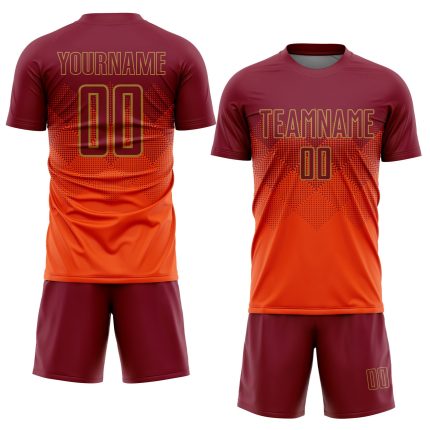 Personalized Orange Crimson-Old Gold Sublimation Soccer Uniform Jersey Team Custom Name and Number