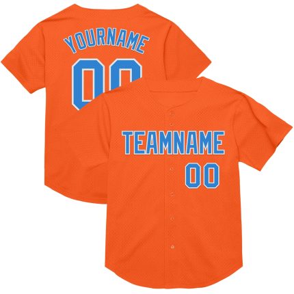 Personalized Orange Electric Blue-White Mesh Authentic Throwback Baseball Jersey Team Custom Name and Number