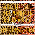 Personalized Orange Gold-Black Tiger And Leopard Print 3D Pattern Design Bomber Full-Snap Varsity Letterman Jacket Team Custom Name and Number