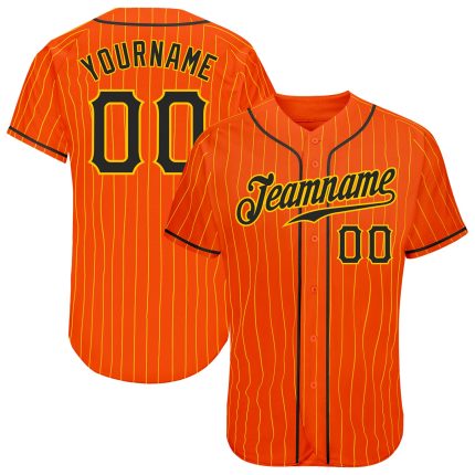 Personalized Orange Gold Pinstripe Black-Gold Authentic Baseball Jersey Team Custom Name and Number