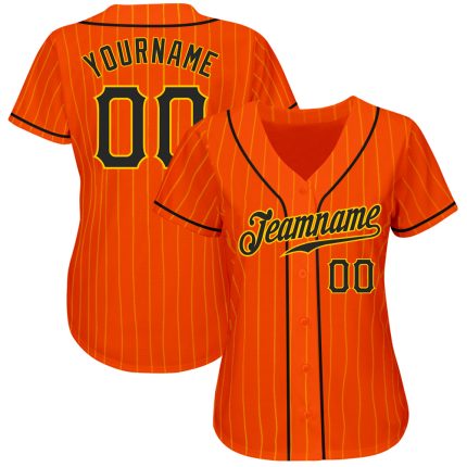 Personalized Orange Gold Pinstripe Black-Gold Authentic Baseball Jersey Team Custom Name and Number