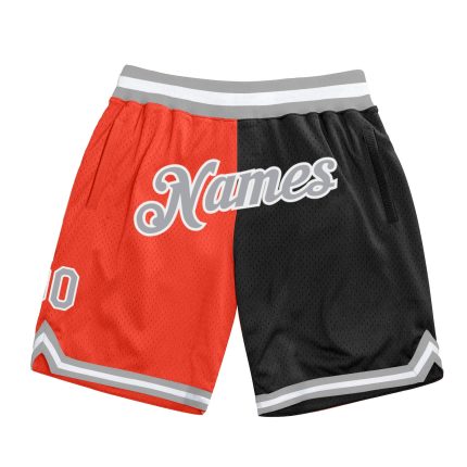 Personalized Orange Gray-Black Authentic Throwback Split Fashion Basketball Shorts Team Custom Name and Number
