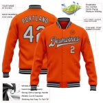 Personalized Orange Gray-Black Bomber Full-Snap Varsity Letterman Jacket Team Custom Name and Number
