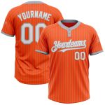 Personalized Orange Gray Pinstripe White Two-Button Unisex Softball Jersey Team Custom Name and Number
