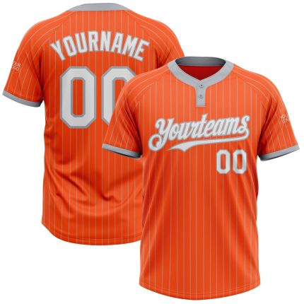 Personalized Orange Gray Pinstripe White Two-Button Unisex Softball Jersey Team Custom Name and Number