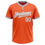 Personalized Orange Gray Pinstripe White Two-Button Unisex Softball Jersey Team Custom Name and Number