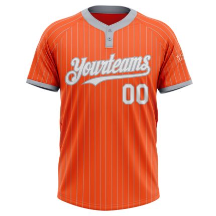Personalized Orange Gray Pinstripe White Two-Button Unisex Softball Jersey Team Custom Name and Number