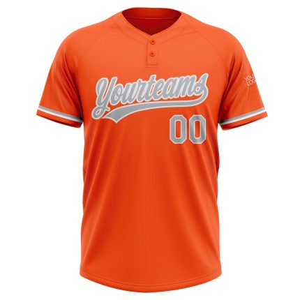 Personalized Orange Gray-White Two-Button Unisex Softball Jersey Team Custom Name and Number