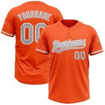 Personalized Orange Gray-White Two-Button Unisex Softball Jersey Team Custom Name and Number