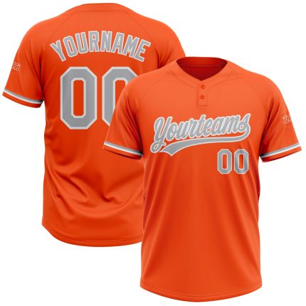 Personalized Orange Gray-White Two-Button Unisex Softball Jersey Team Custom Name and Number