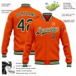 Personalized Orange Green-Cream Bomber Full-Snap Varsity Letterman Jacket Team Custom Name and Number