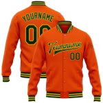 Personalized Orange Green-Gold Bomber Full-Snap Varsity Letterman Jacket Team Custom Name and Number