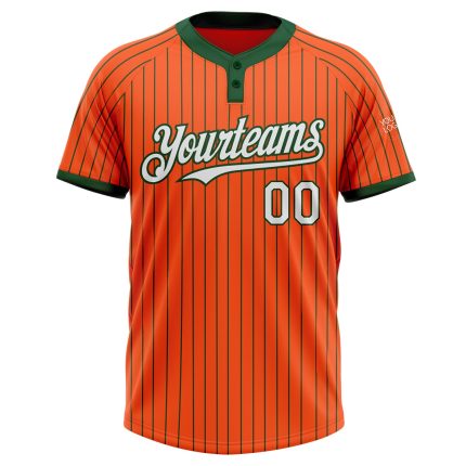 Personalized Orange Green Pinstripe White Two-Button Unisex Softball Jersey Team Custom Name and Number