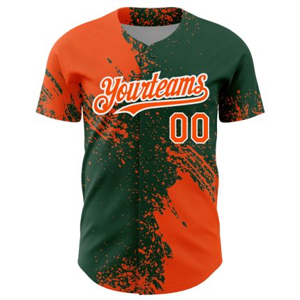 Personalized Orange Green-White 3D Pattern Design Abstract Brush Stroke Authentic Baseball Jersey Team Custom Name and Number