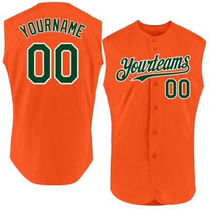 Personalized Orange Green-White Authentic Sleeveless Baseball Jersey Team Custom Name and Number