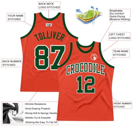 Personalized Orange Green-White Authentic Throwback Basketball Jersey Team Custom Name and Number