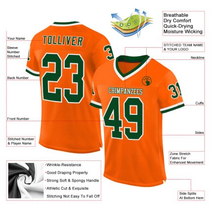 Personalized Orange Green-White Mesh Authentic Throwback Football Jersey Team Custom Name and Number
