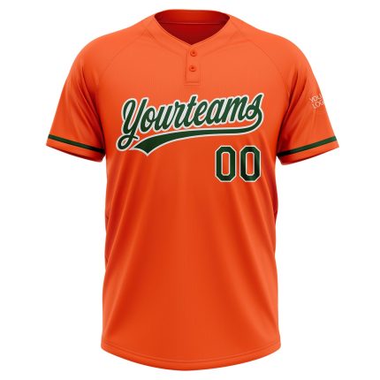 Personalized Orange Green-White Two-Button Unisex Softball Jersey