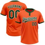 Personalized Orange Green-White Two-Button Unisex Softball Jersey Team Custom Name and Number