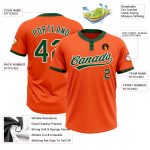 Personalized Orange Green-White Two-Button Unisex Softball Jersey Team Custom Name and Number