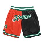 Personalized Orange Kelly Green-Black Authentic Throwback Split Fashion Basketball Shorts Team Custom Name and Number