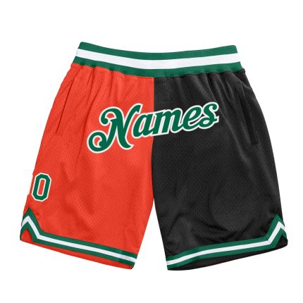 Personalized Orange Kelly Green-Black Authentic Throwback Split Fashion Basketball Shorts Team Custom Name and Number