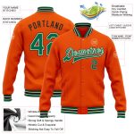 Personalized Orange Kelly Green Cream-Black Bomber Full-Snap Varsity Letterman Jacket Team Custom Name and Number