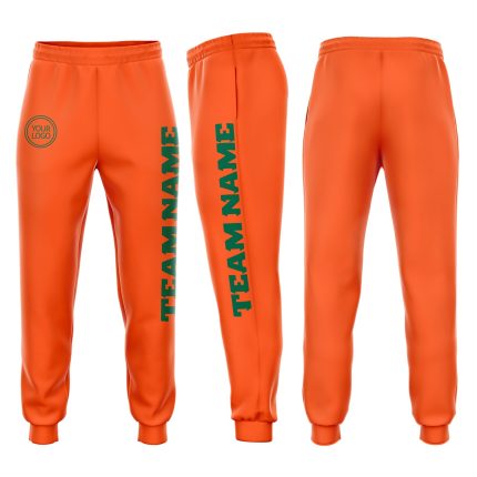 Personalized Orange Kelly Green Fleece Jogger Sweatpants Team Custom Name and Number