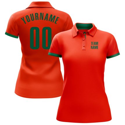 Personalized Orange Kelly Green Performance Golf Polo Shirt Team Custom Name and Number