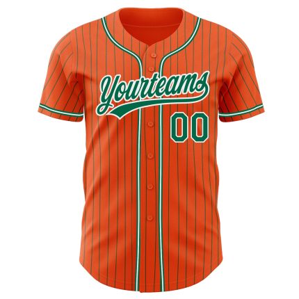 Personalized Orange Kelly Green Pinstripe Kelly Green-White Authentic Baseball Jersey