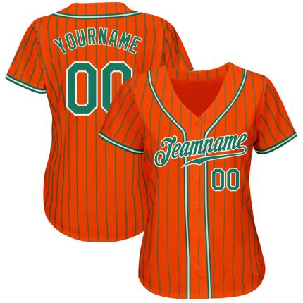Personalized Orange Kelly Green Pinstripe Kelly Green-White Authentic Baseball Jersey Team Custom Name and Number