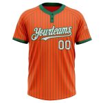 Personalized Orange Kelly Green Pinstripe White Two-Button Unisex Softball Jersey Team Custom Name and Number