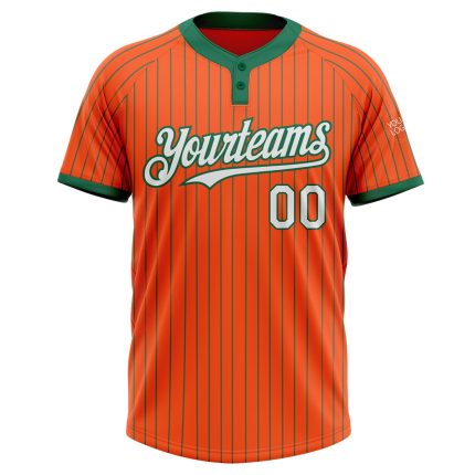 Personalized Orange Kelly Green Pinstripe White Two-Button Unisex Softball Jersey Team Custom Name and Number