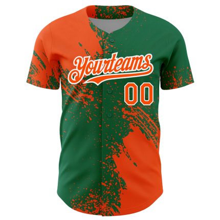 Personalized Orange Kelly Green-White 3D Pattern Design Abstract Brush Stroke Authentic Baseball Jersey Team Custom Name and Number