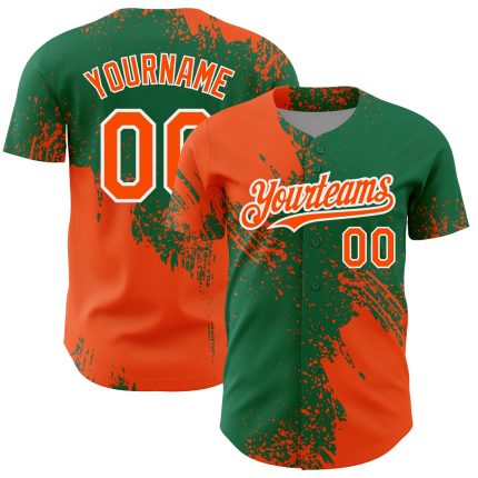 Personalized Orange Kelly Green-White 3D Pattern Design Abstract Brush Stroke Authentic Baseball Jersey Team Custom Name and Number