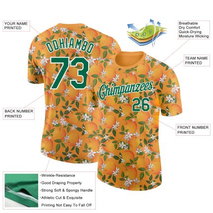 Personalized Orange Kelly Green-White 3D Pattern Design Orange Citrus Fruit Performance T-Shirt Team Custom Name and Number