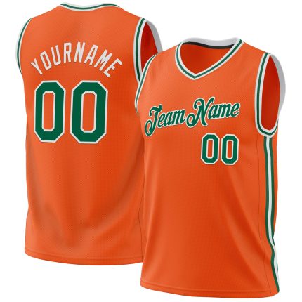 Personalized Orange Kelly Green-White Authentic Throwback Basketball Jersey
