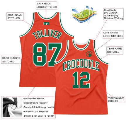Personalized Orange Kelly Green-White Authentic Throwback Basketball Jersey Team Custom Name and Number