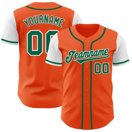 Personalized Orange Kelly Green-White Authentic Two Tone Baseball Jersey Team Custom Name and Number