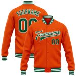 Personalized Orange Kelly Green-White Bomber Full-Snap Varsity Letterman Jacket Team Custom Name and Number