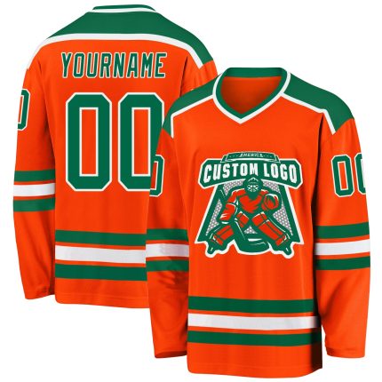 Personalized Orange Kelly Green-White Hockey Jersey Team Custom Name and Number