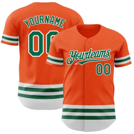 Personalized Orange Kelly Green-White Line Authentic Baseball Jersey Team Custom Name and Number