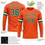 Personalized Orange Kelly Green-White Long Sleeve Performance T-Shirt Team Custom Name and Number